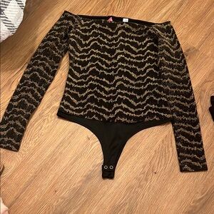 Black and Gold Off-Shoulder Bodysuit